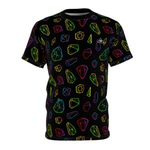 Vibrant Gemstone Print Unisex Tee, Fun Graphic T-Shirt, Trendy AOP Tee for Gem Lovers, Unique Fashion Statement, Perfect for Casual Outings